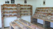 A legrégebbi mezőtúri téglák (elől és jobbra), az előtérben a megye más településeiről való téglasorok részlete.